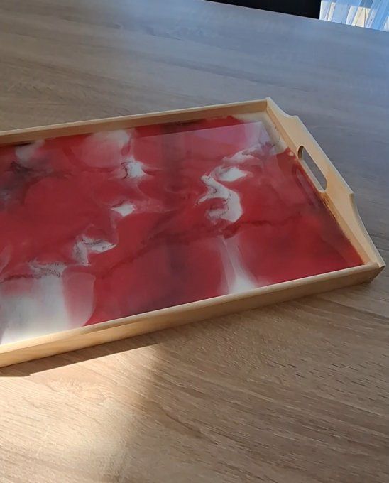 Plateau marbré Rouge Cerise et Blanc