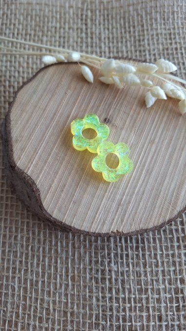 Fleurs pour Créoles - Jaune Fluo Paillettes 