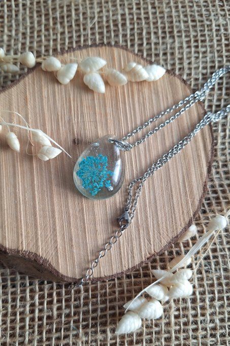 Collier Fleur nid d'oiseau bleue