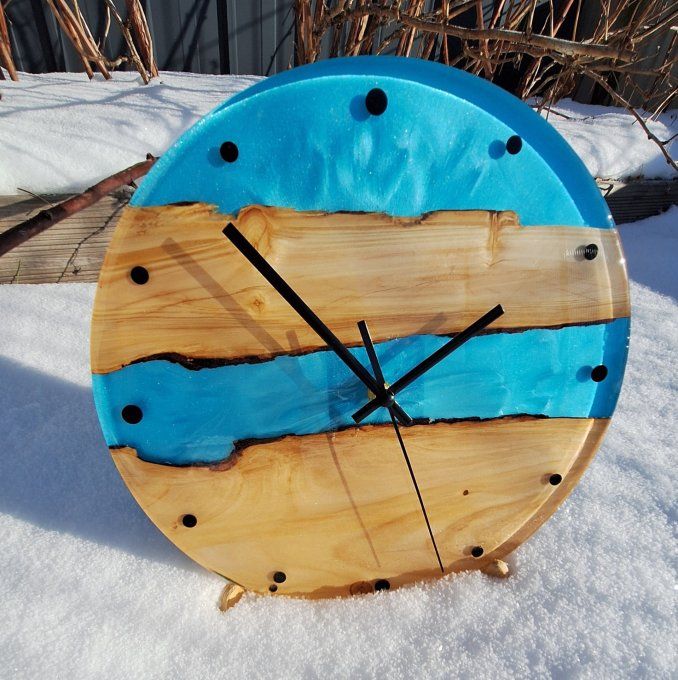 Horloge Bois et bleue