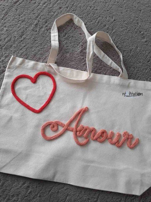 Tote-bag Texte + cœur (personnalisable)