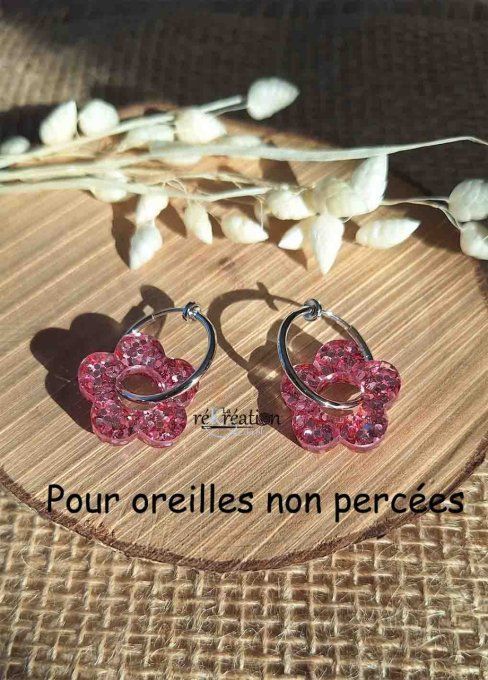 Les Créoles - Fleur Roses (pour oreilles non percées)