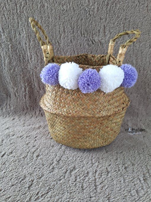 Panière Pompons Lavande