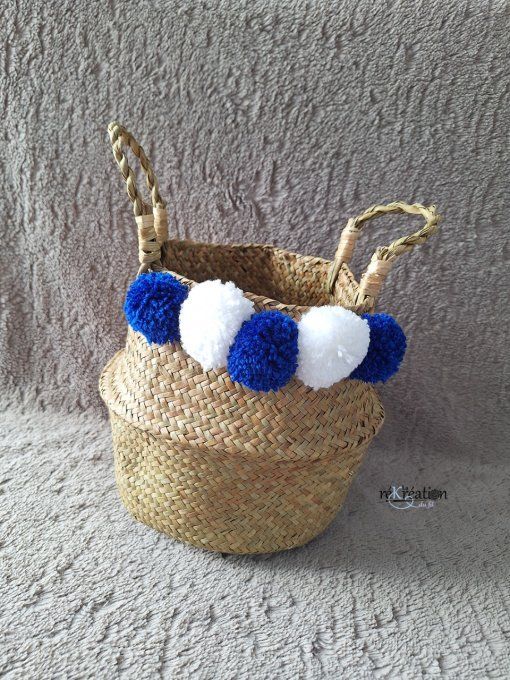 Panière Pompons Bleu Roi