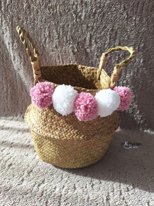 Panière Pompons Rose